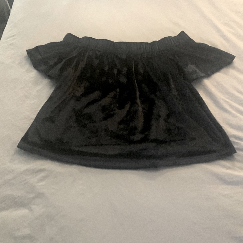 Xhilaration Off Shoulder Faux Velvet Top, Size Small, Navy Blue